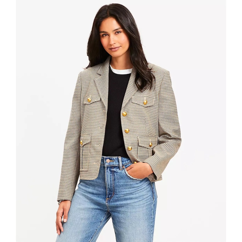 Loft Eisenhower Brown Houndstooth Gold Button Blazer Jacket Women's Size XXL